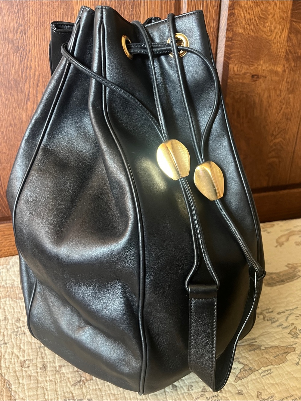 Vintage PIBRA Black Soft Leather Drawstring Bag
